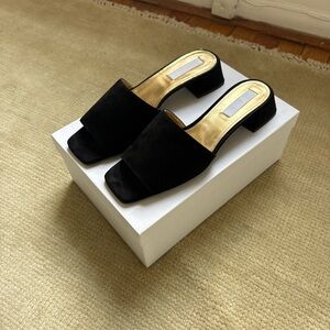 Women's Black Suede Block Heel Slide Mule